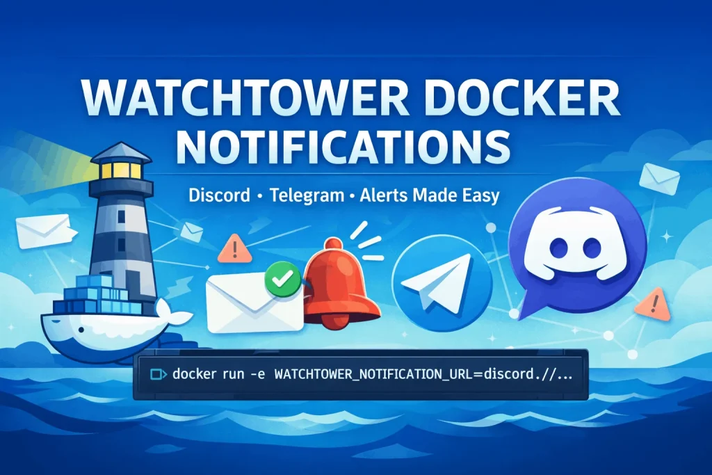 Watchtower Docker Notifications visual showing automated container alerts with Discord and Telegram integration